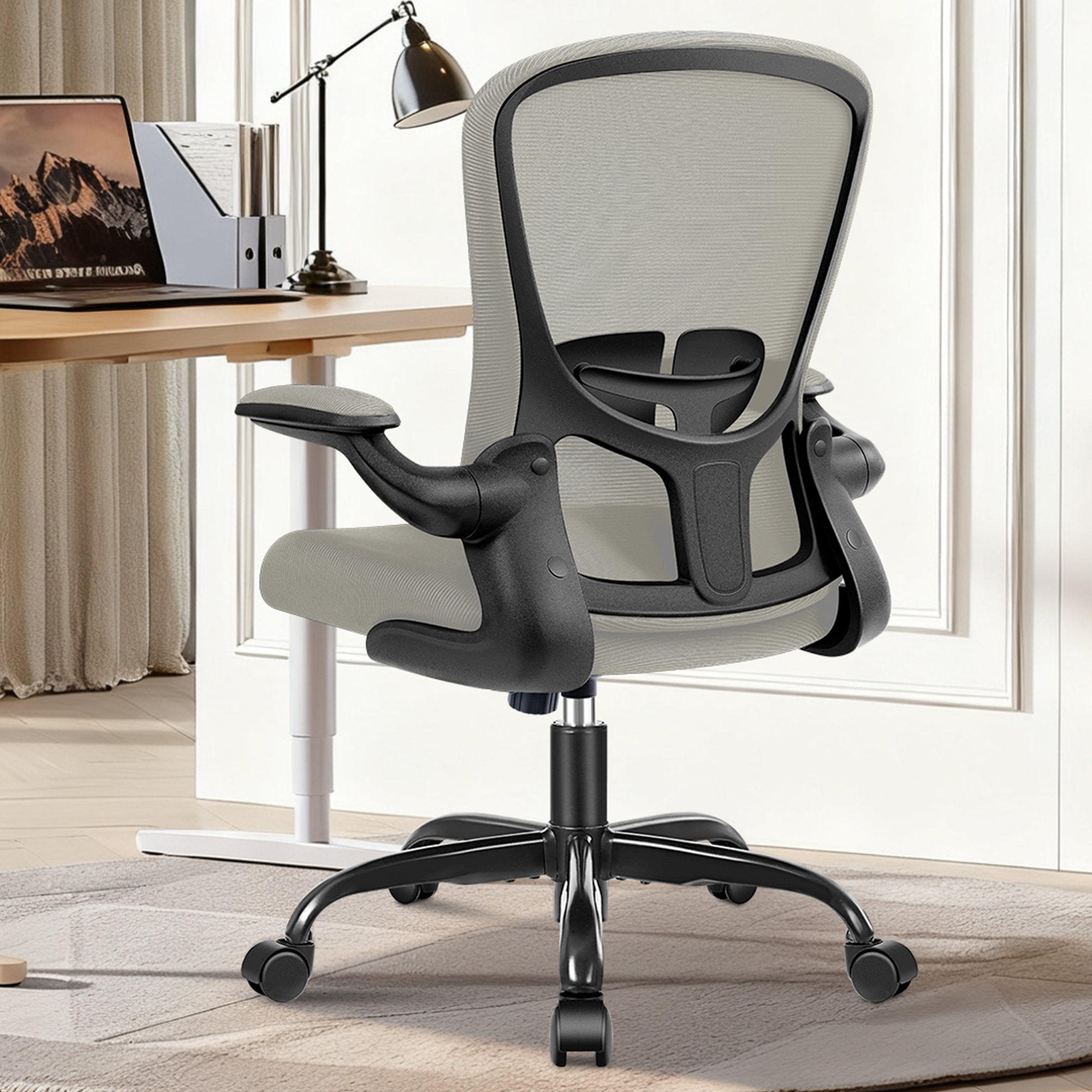 COOLHUT Office Chair, Ergonomic Desk Chair with Adjustable Lumbar Support, High Back Mesh Computer Chair with Flip-up Armrests-BIFMA Passed Task Chairs, Executive Chair for Home Office，Gray