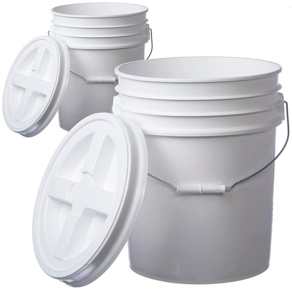 Hudson Exchange 5 Gallon (2 Pack) Bucket Pail Container with Gamma Seal Lid, Food Grade BPA Free HDPE, White