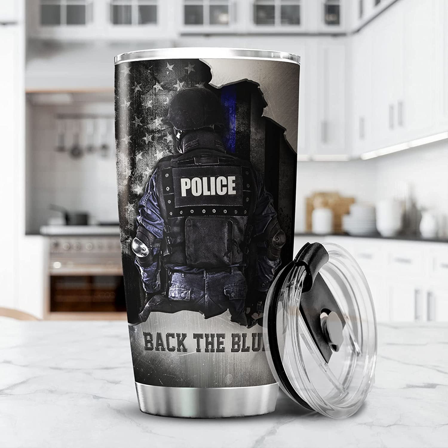  Cop Gifts Police Officer Travel Mug - Coffee Tumbler Policeman  Policewoman Must Haves Law Enforcement Academy Thin Blue Line PD Department  Funny Cute Gag - Trust Me Im Almost: Home 
