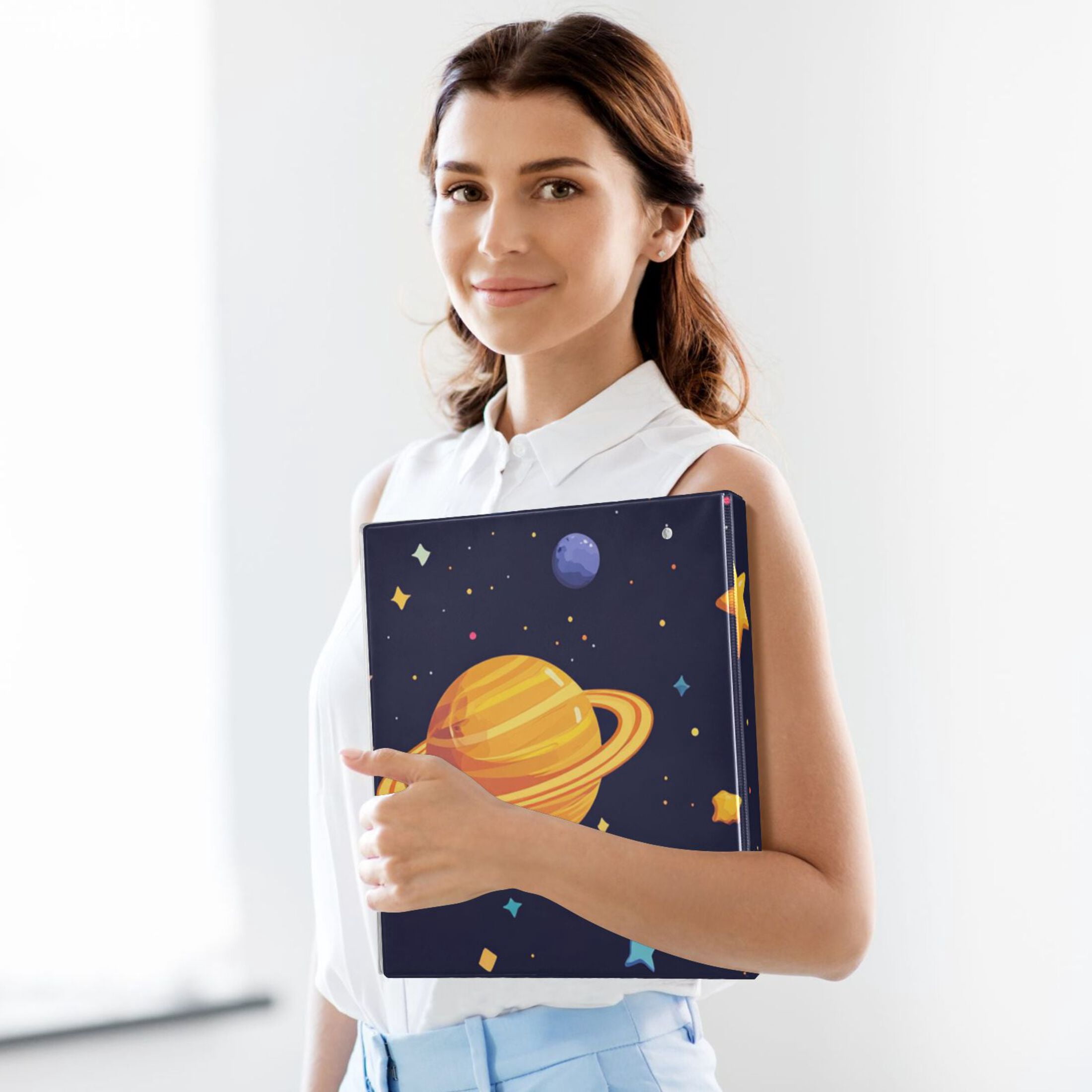 Planets and Stars 3 Ring Binders 1.5 inch Hardcover File Folders with Interior Pockets A4 Size Organizer for School Office Hospital