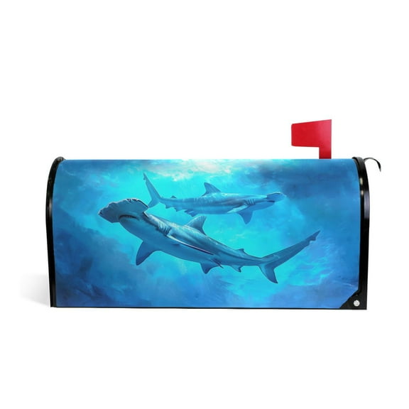 Hammerhead Sharks Swimming Mailbox Covers Magnetic Post Box Cover Wraps Standard Size 25.5"x21" Waterproof Home Garden Yard Outside Decor