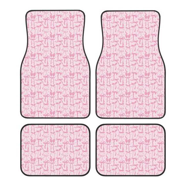 Fotbe Ribbon Bow Juego de 4 Tapetes para Auto con Estampado – Alfombrillas de Goma Reforzada, Diseño Antideslizante, Protección para Todo el Año – Vehículos, Autos, Camionetas y SUVs