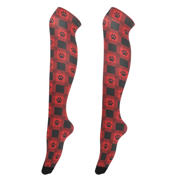 Paw Checked High Thigh Socks Over Knee Thin Tights Long Stocking for Women Leg Warmer