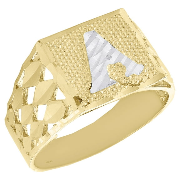 Real 10K Yellow Gold Diamond Cut Initial Letter A Statement Pinky Ring 11.50mm