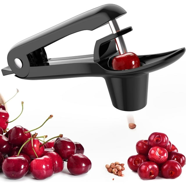 Cherry Pitter - Gkaikpe Cherries Corer U-Shaped Stainless Steel Pitter Tool with Labor-Saving Design, Remove Cherry Seed in 1S with Space/Safe Lock Design for Making Cherry Jam (Black)