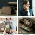 thumbnail image 4 of for iPhone X/XS Premium PU Leather Back Case, Multiple Card Slots Design, Double Magnetic Clasp Study Kickstand RFID Blocking Classic Phone Cover for iPhone X/XS, Brown, 4 of 9