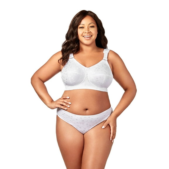 Elila Women’s Plus Size Super Curves Jacquard Panty, Medium Coverage Brief, Style 3405 White