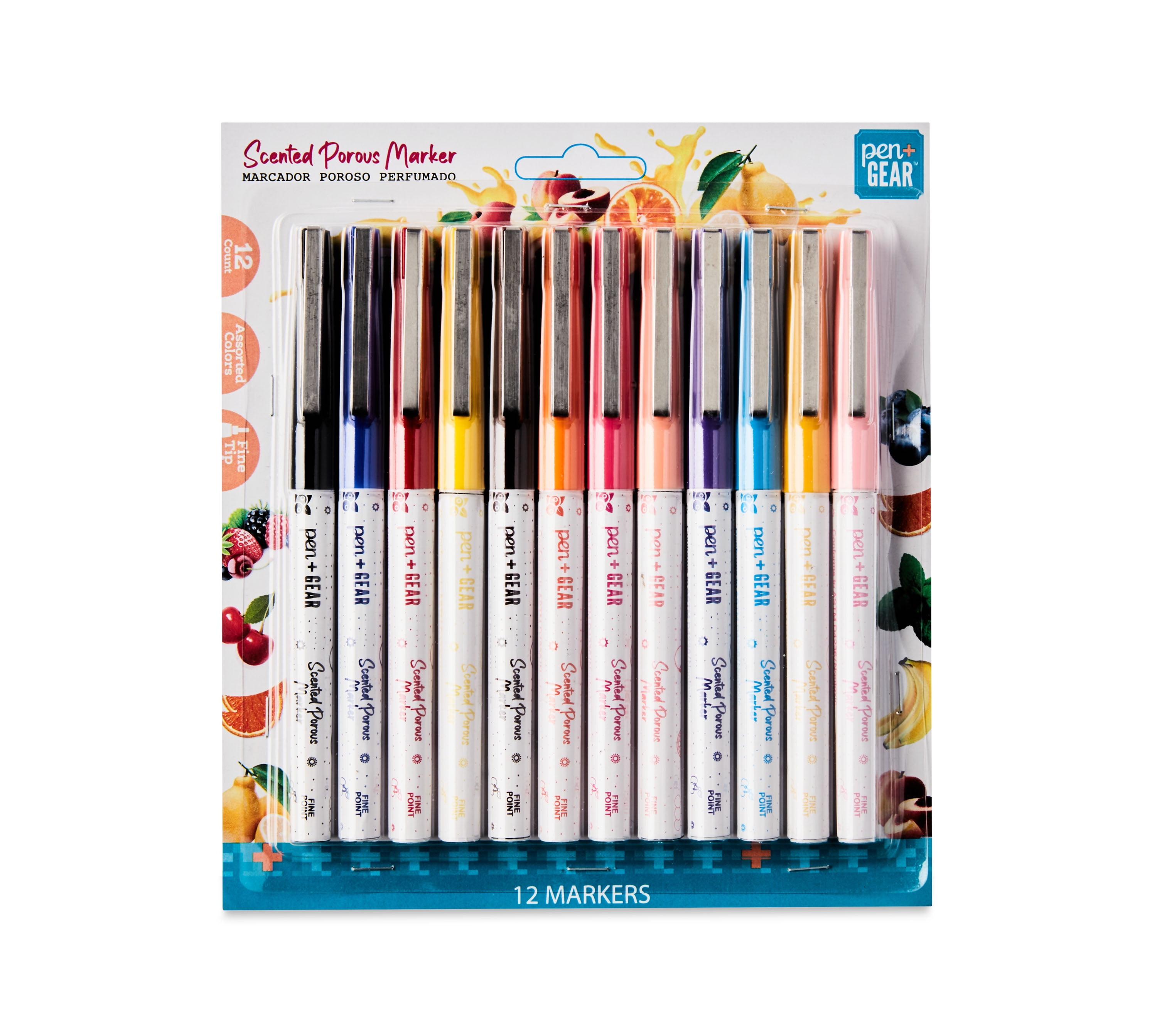 Pen+Gear Scented Porous Markers, Fine Point, 12 Count, Assorted Colors