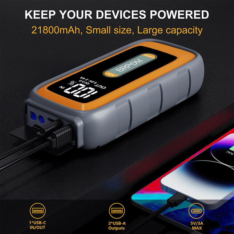 新品　BRPOM ジャンプスターター　6000A 26800mAh BRPOM 6000A Car Jump Starter Battery Pack, 12V Battery