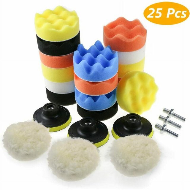 Esponja para pulir automóviles, kit de esponja para pulir con adaptador de broca M10, juego de 25 almohadillas de pulido de lana para pulir