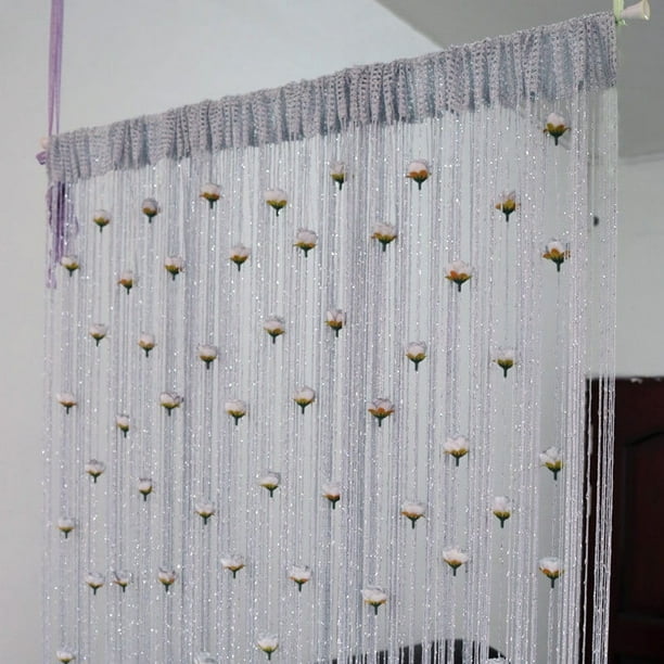 Nvzi 2 piezas 39,37 * 110,24 pulgadas cortina de cadena decorativa para puerta panel de pared de flores flecos ventana divisor, gris plateado