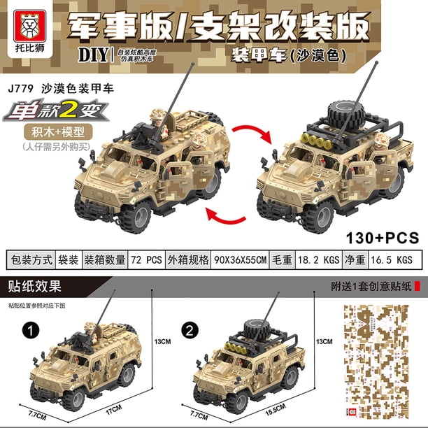 Bloques de construcción para niños, juguete de ladrillos para armar vehículo todoterreno armazón militar Humvee Jeep H1, serie WW2, ideal para regalo, 2 modos, 2024,No Box