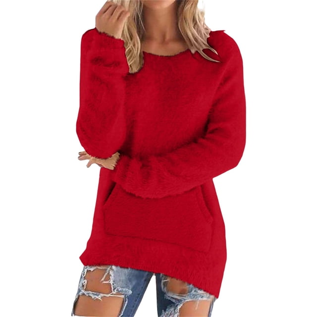 WZXFASHION Womens Casual Solid Long Sleeve Jumper Sweaters Blouse Clearance lightweight pullover sweater