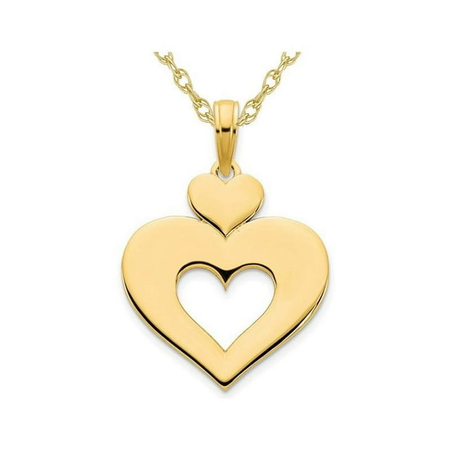 14K Yellow Gold Cut-Out Double Heart Pendant Necklace with Chain