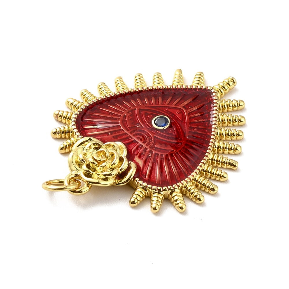 10pc Rack Plating Brass Enamel Pendants Grade AAA Cubic Zirconia Heart with Eye Red 30x25x3.5mm Jump Ring: 5x0.6mm Inner Diameter: 3.5mm