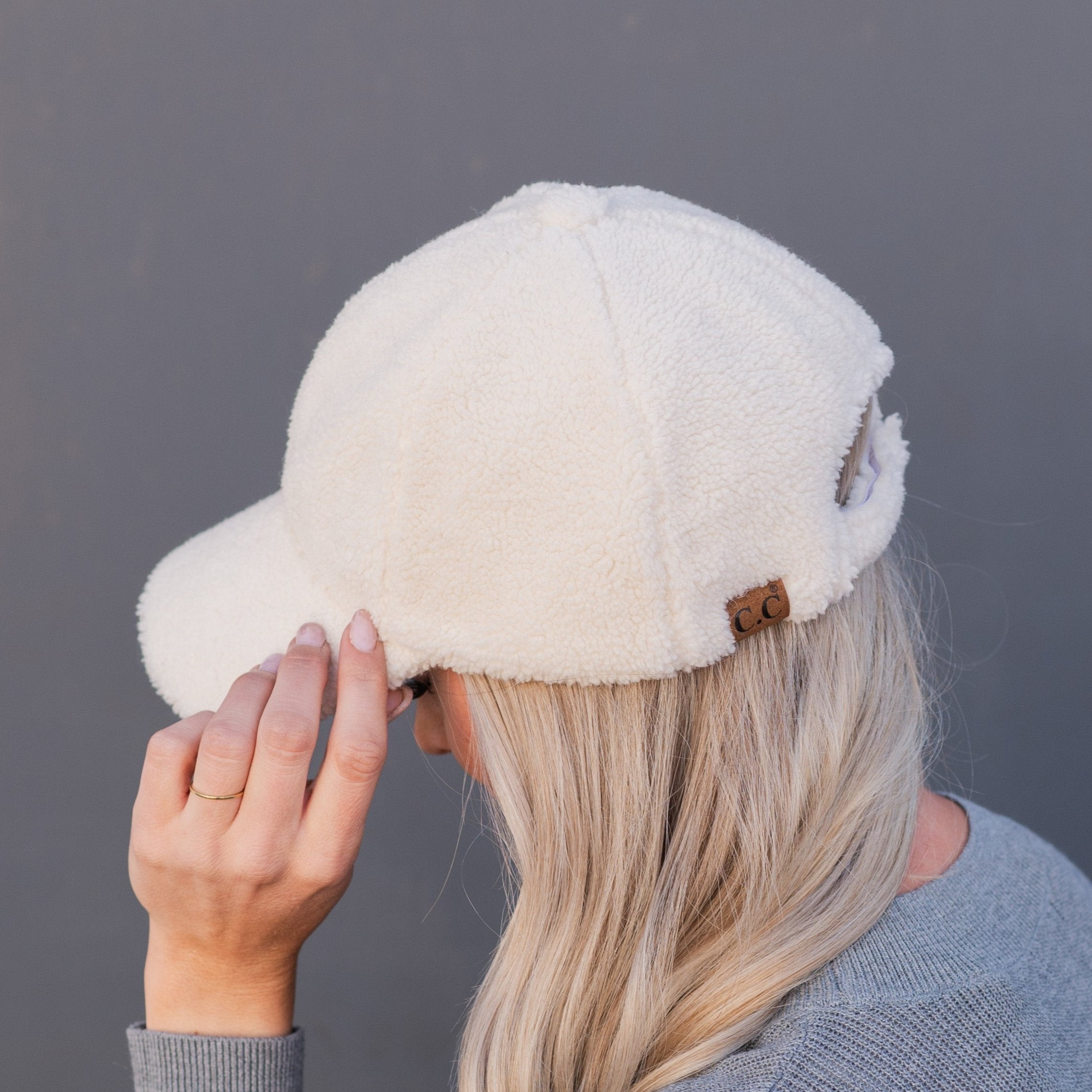 CC Cozy Sherpa Baseball Cap, Beige, 1 Count