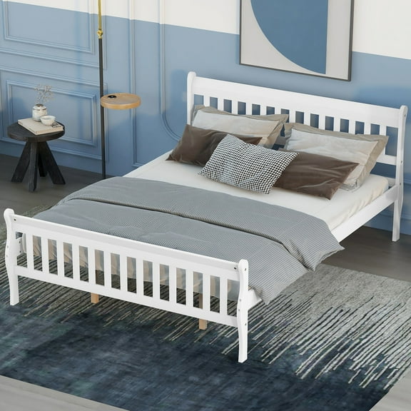 PAPROOS Sleigh Queen Bed Frame, New Upgraded Queen Size Platform Bed with Headboard and Footboard, Strong Wooden Slats Support, Modern Wood Bed Frame for Teens Adults, No Box Spring Needed, White