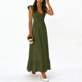 thumbnail image 4 of RYDCOT Women's Summer Maxi Dresses Elegant V Neck Ruffle Sleeveless Tunic Pleated Flowy Wedding Guest Dress Army Green, 4 of 6