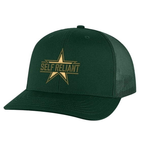 Military Star Trucker Hat - Self Reliant Snapback - Embroidered Tactical Cap - Mesh Back Classic Fit for Men And Women (AlpineGreen)