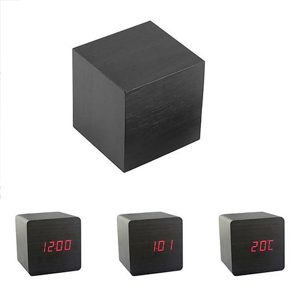 NUZYZ Modern Wooden Cube Digital LED Thermometer Timer Calendar Desk Alarm Clock