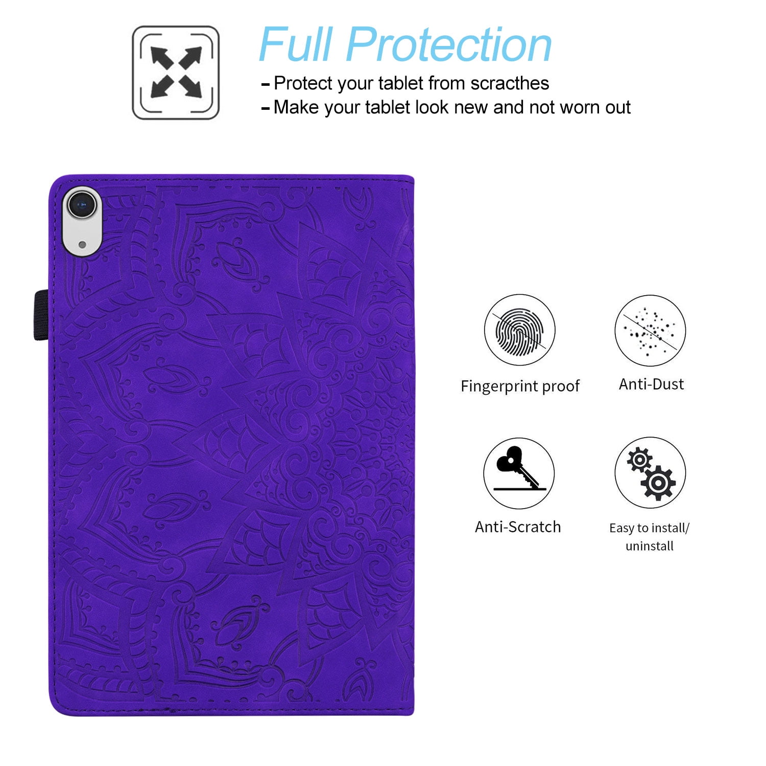 Tarise for Apple iPad 10th Generation Case with Pencil Holder, 2022 iPad 10.9 Inch Case, Embossed PU Leather Shockproof Folio Stand Shell Slim Cover Case for iPad A2757 A2777, Purple