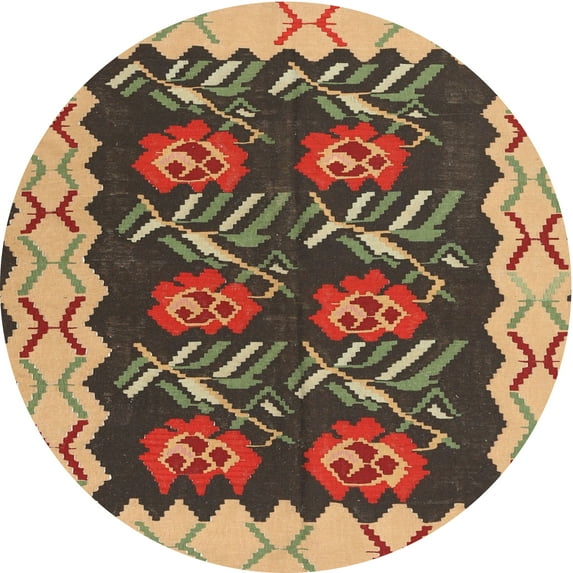 Ahgly Company Indoor Round Contemporary Metallic Gold Abstract Area Rugs, 4' Round