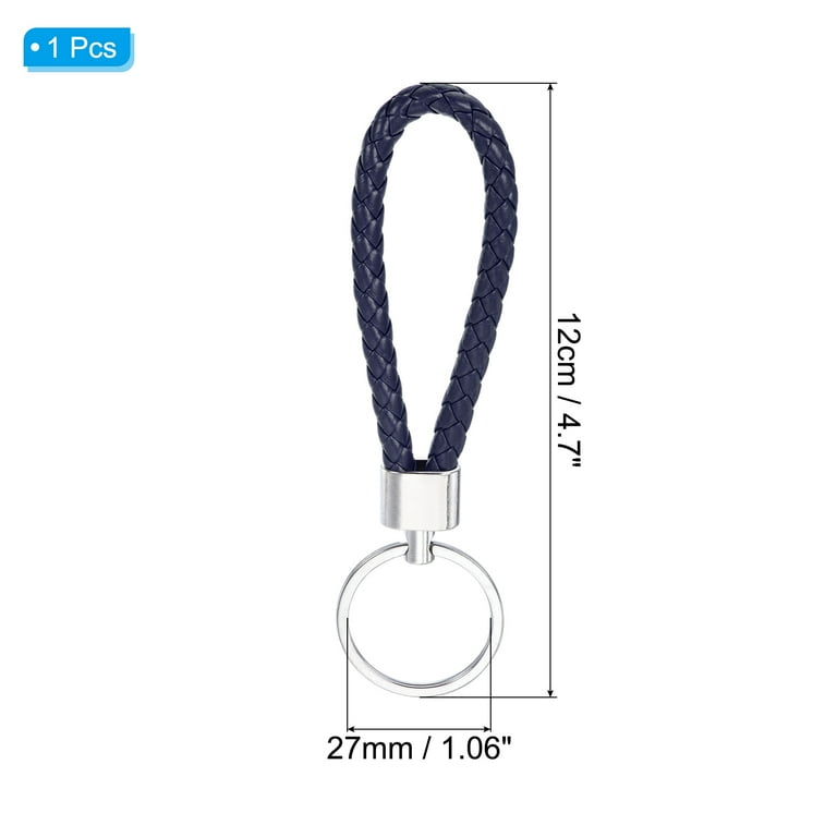 Braided Leather Keychain with Stainless Steel Key Ring, PU Woven