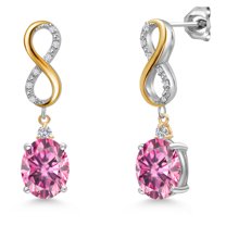 Gem Stone King 925 Silver and 10K Yellow Gold Pink Moissanite and White Lab Grown Diamond Drop Dangle Earrings for Women | 5.83 Cttw | Gemstone Birthstone | Oval 10X8MM