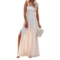 thumbnail image 1 of Gureui Women's Summer Beach Dress, Dots Tied Shoulder Strap Frill Trim Square Neck Shirred One-Piece with Slit Bodice Dresses, 1 of 6