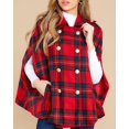 thumbnail image 4 of Women Plaid Cape Coat Stand Collar Double‑Breasted Sleeveless Poncho Jacket, 4 of 5