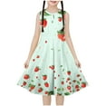 thumbnail image 2 of 4-14 Years Girls Summer Dresses Floral Rainbow Casual Dress Shirt Short Sleeve Sleeveless Dress for Kids Green A 9-10 Years, 2 of 6