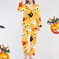 thumbnail image 6 of Halloween Pajamas Women Casual Full Theme Printed Cute 2 Pc Long Sleeve Pocket Button Down Lapel Shirts Loose Pants Soft Fall Winter Nightwear Silk Comfy Womens Loungewear Set Gold S, 6 of 7