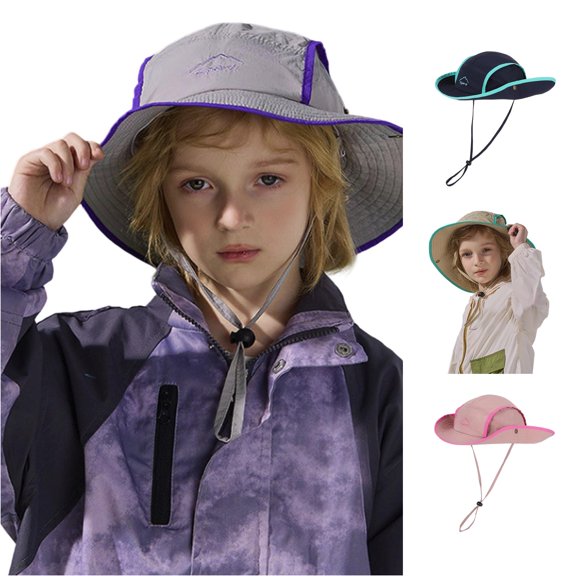 Oiyii Toddler Boy’S Hiking‑Ready Sun Hats Contrast‑Trimmed Bucket Hats, Grey