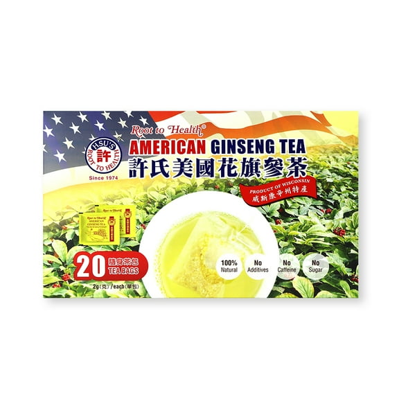Hsu's Root To Health Made In America 100% Natural American Ginseng Tea 20 ct. Box