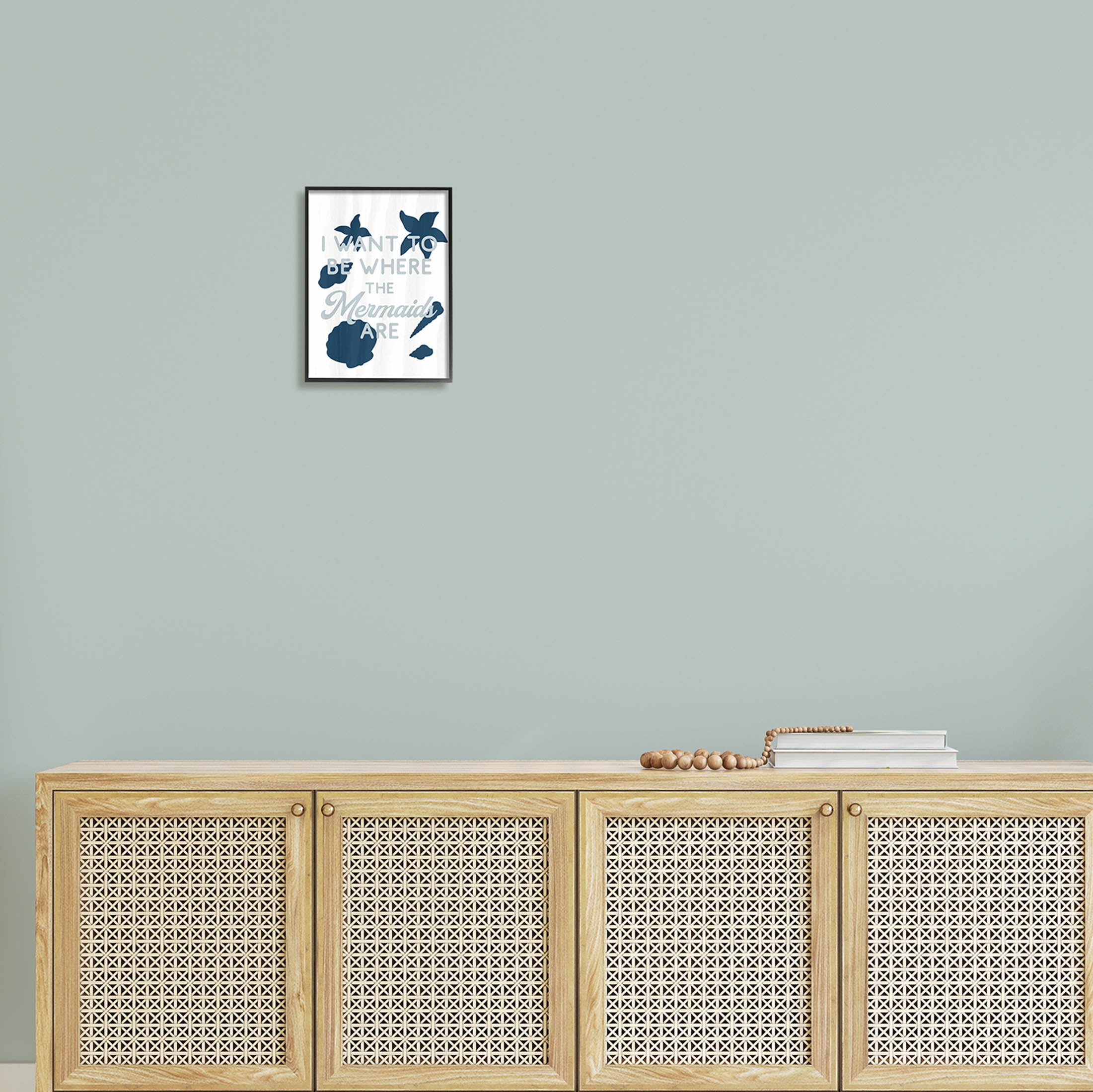 Stupell Industries Where Mermaids Are Phrase Graphic Art Black Framed Art Print Wall Art, Design by Lil' Rue