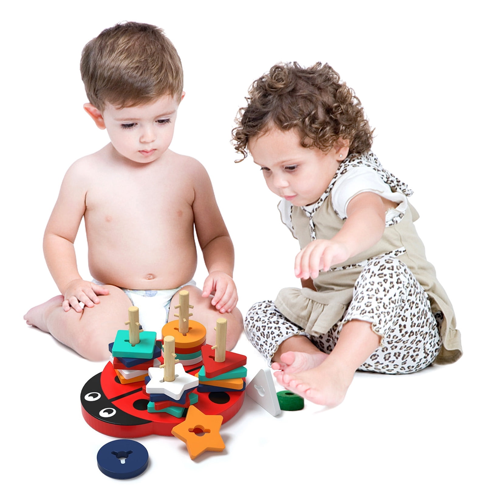 Lewo Wooden Puzzles Educational Toys Fruit Shape Color Sorter Stacking Block Chunky Puzzle for Baby Toddlers Boys Girls 