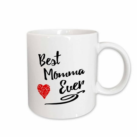 3dRose Best Momma Ever design with Red Swirly heart - Ceramic Mug,