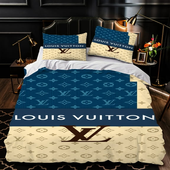 Luxurious 3-Piece Duvet Cover Set with Iconic Pattern in Blue & Beige Tones Perfect for Stylish Bedrooms