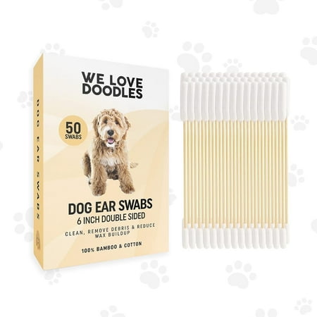 We Love Doodles Long Cotton Dog Ear Swabs | Double Sided Swabs for Dogs | Large Wooden Cleaner Balls Tool | Swabs to Flush Puppy Ears