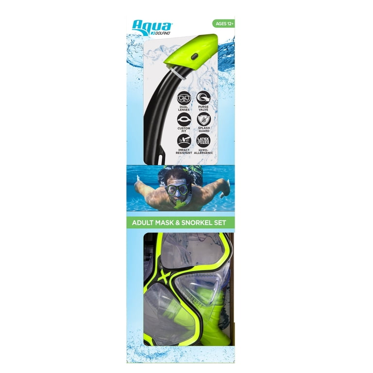 2 pack) Aqua Dolfino Adult Open Mask and Snorkel Set, Black/Green
