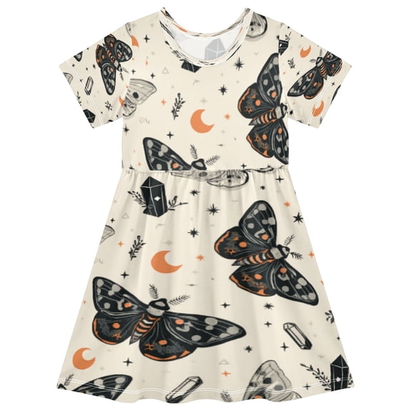 Girls Short Sleeve A-Line Dress Black and White Moths Play Dress Sizes 2T