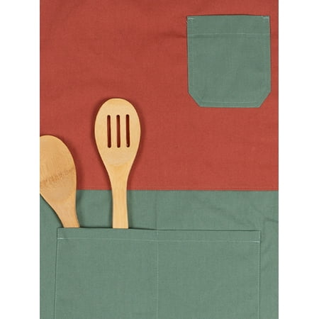 Mainstays Chef Kitchen Apron, 28 x 32 Two Tone Bib Apron with Pockets for Cooking, Baking, Gardening in Red
