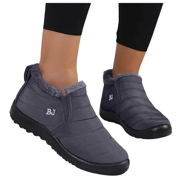 Leozcaa Womens Snow Boots Winter Warm Booties Anti-Slip Ankle Boots Outdoor Slip On Waterproof Booties