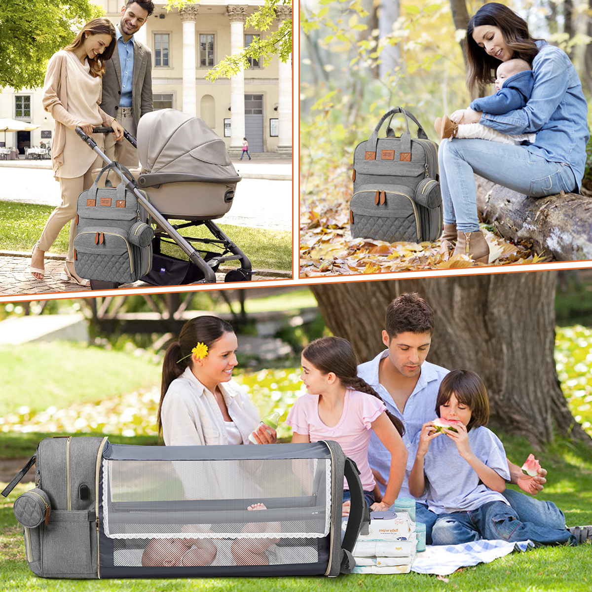 GPED Diaper Bag Backpack with Foldable Crib and Sunshade photo 5