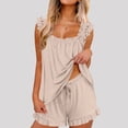 thumbnail image 2 of Zedker Pajamas for Women Set 2 Piece Ruffle Pjs Soft Tank Top and Shorts Sleepwear Set Bridal Pajama Set for Women Beige L, 2 of 8