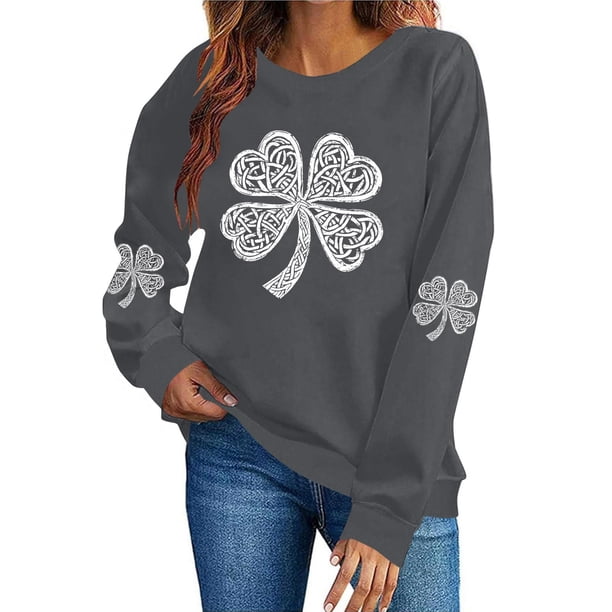 TaTaai Womens St Patricks Day Print Sweatshirt Long Sleeve Crewneck Casual Pullover Fleece Lined Holiday Top Gift
