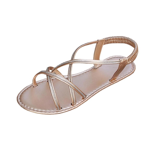 DeHolifer Women's Slide Sandals Summer Open Toe Flat Sandal Rhinestone Glitter Casual Fashion Slippers Slip On Sparkly Bling Flats