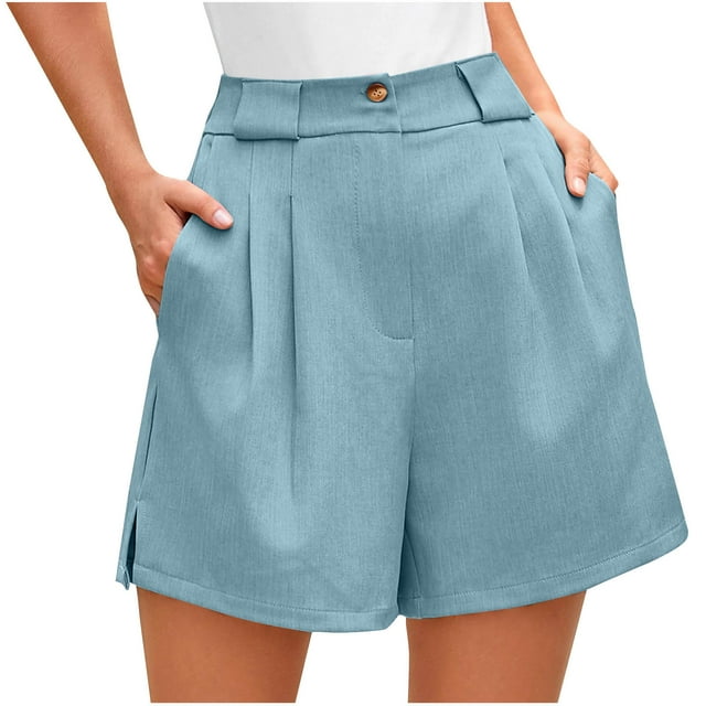 Timegard Womens Shorts High Waist Button Ruched Loose Solid Color Comfy Casual Suit Shorts Work Office