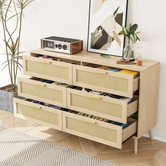 Rattan 6 Drawers Chest of Dressers Modern Style 6 Drawers