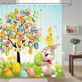 thumbnail image 2 of Easter Shower Curtain, Easter Shower Curtain for Bathroom, Happy Easter with Bunny Eggs and Flowers Spring Holiday Waterproof Fabric Bath Curtain with Hooks for Home Decorations, 70'X70“, 2 of 5